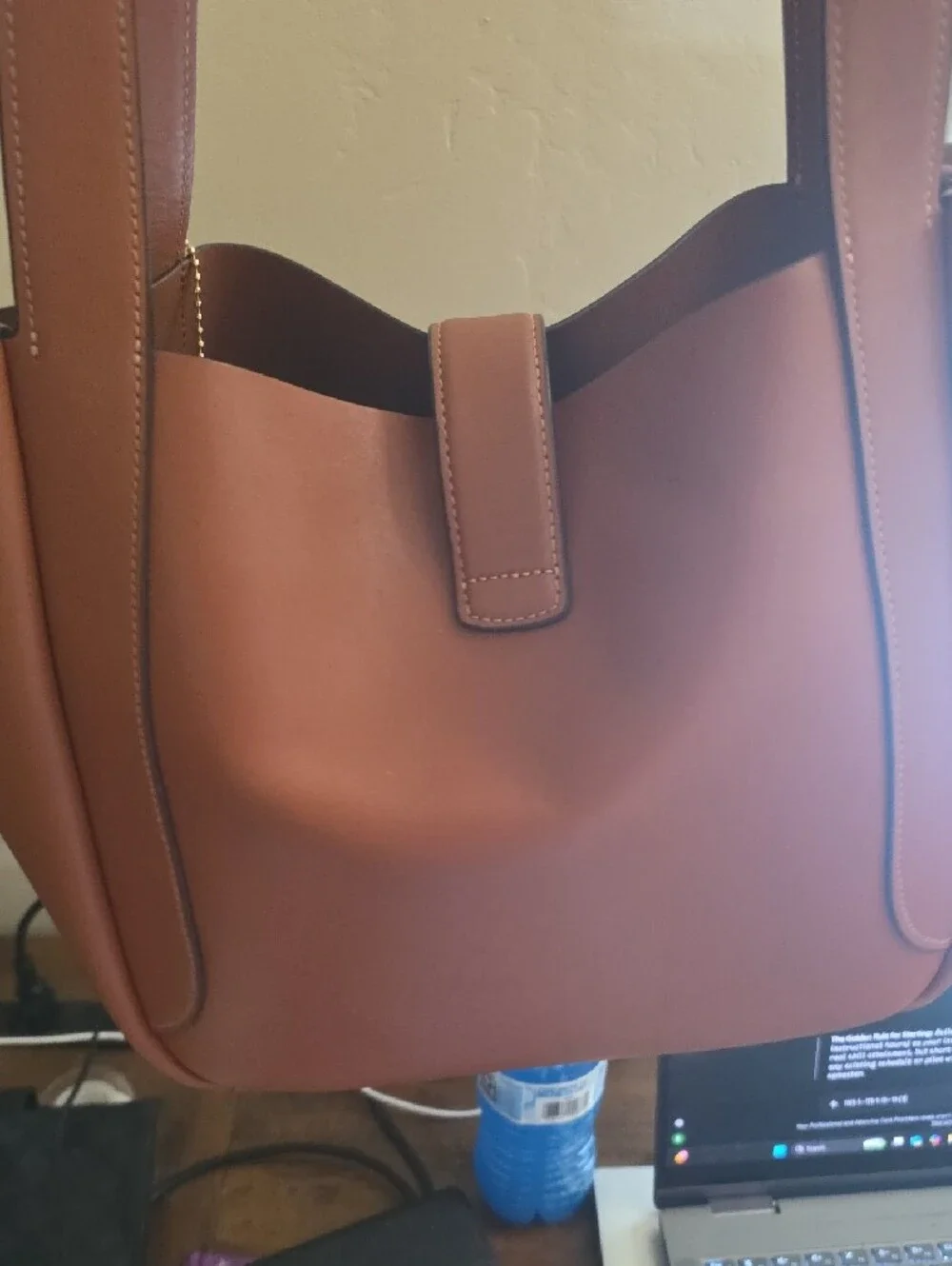 Coach Tan Leather Shoulder Tote with Gold Turn-Lock